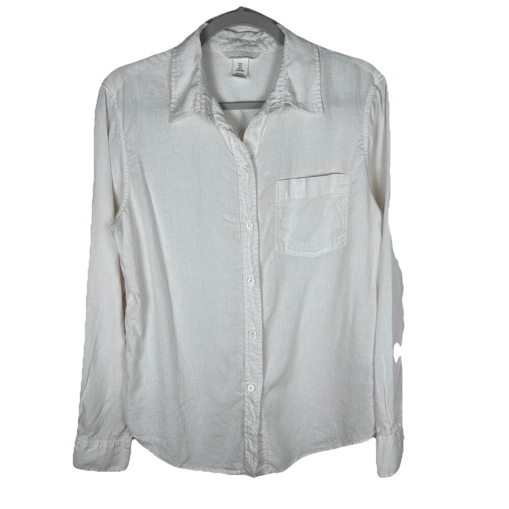 H&M Womens Sz S linen blend button up white shirt